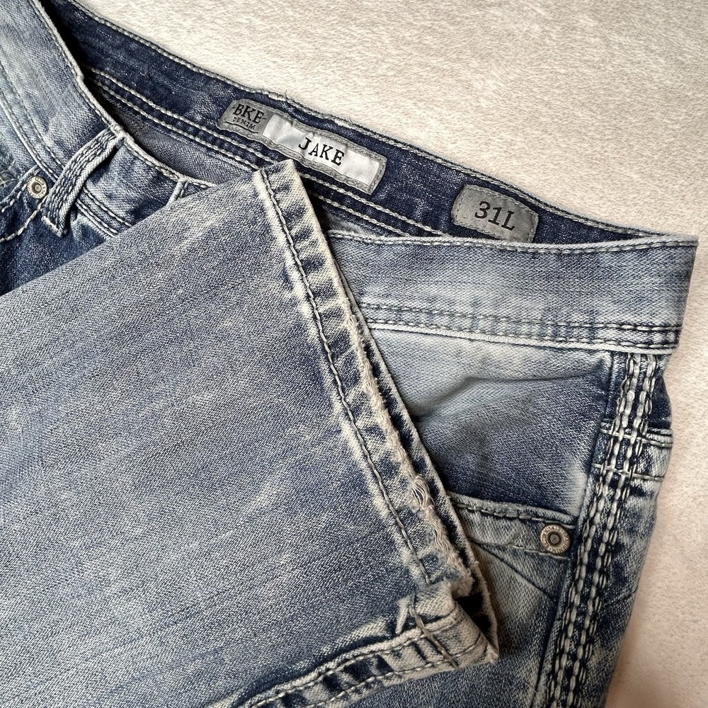 BKE Jake Mens 31L Buckle Denim Blue Jeans Straight Leg 32" Inseam Style AVM15076
